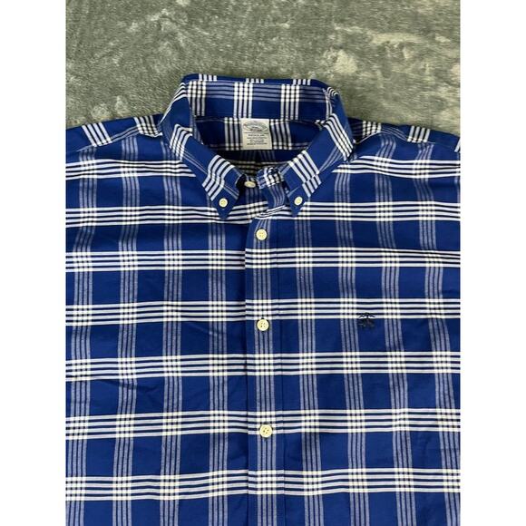 Brooks Brothers 346 Plaid Button Down Shirt Blue White XXL Regular Excellent - Picture 5 of 10